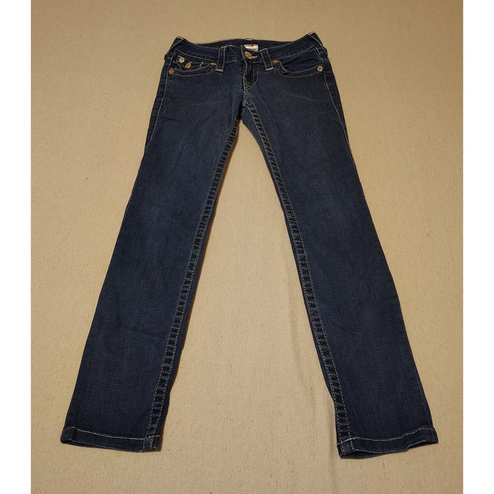 True Religion Skinny Jeans Dark Wash Contrast Stitch Kids Size 24 Made in USA